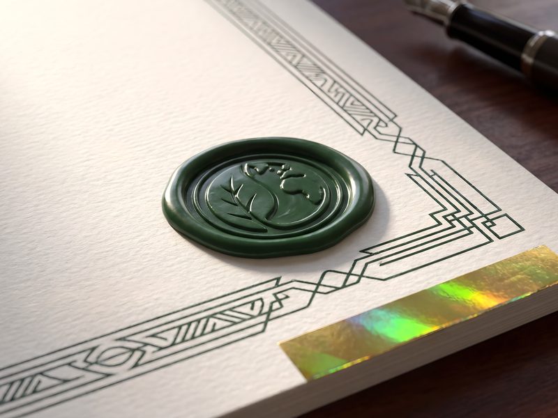 Certificate with an embossed wax seal