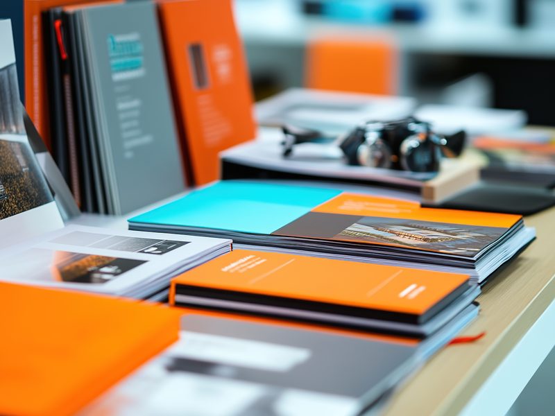 Coordinated printed welcome pack on a desk